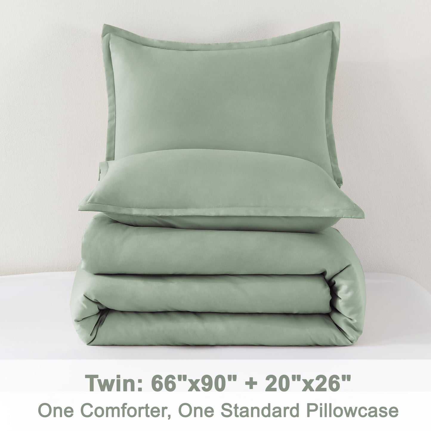 Litanika Twin XL Comforter Set Sage Green, 2 Pieces Comforter Sets Soft Down Alternative Comforter All Season Quilt Blanket (66x90In Comforter & 1 Pillowcase)