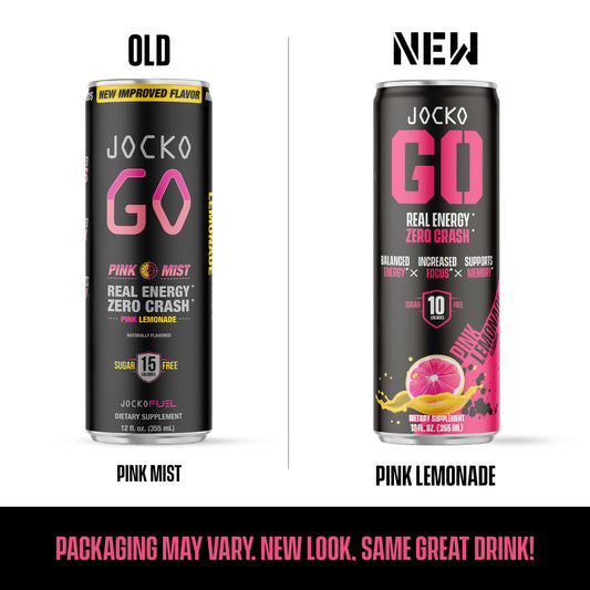 Jocko GO Energy Drink - KETO, Vitamin B12, Vitamin B6, Electrolytes, L Theanine, Magnesium- All Natural Energy Boost, Sugar Free Nootropic Monk Fruit Blend - 12 Pack (Pink Lemonade)