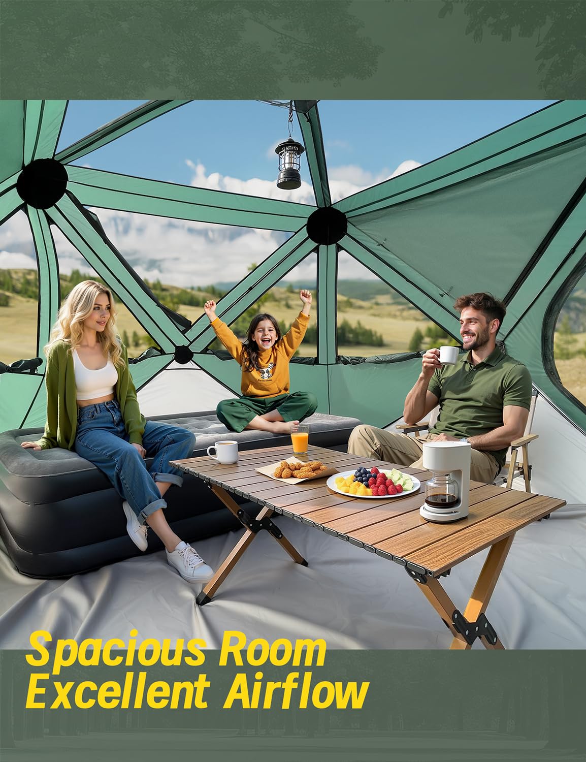 Camping Tent,Instant Cabin Tent, Setup in 60 Seconds, 4 Person Pop up Tents for Camping, Hub Tents, Rainfly, Windproof, UV Resistant, Large Camping Tent Sun Shelter with Removable Floor
