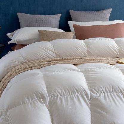 Royoliving Premium Feathers Down Duvet Insert Comforter Queen Size All Season Medium Warmth White 100% Cotton Cover with Corner Tabs (90x90, 50 oz)