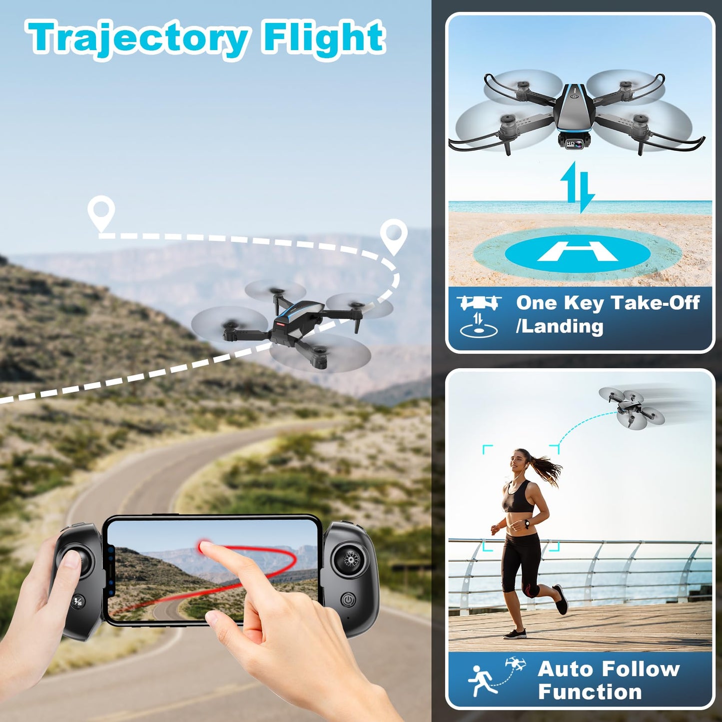 Oddire Drone with Camera - Drones for Adults, with 2 Batteries, Carrying Case, Propellers, 1080P HD Foldable Drone with Stable Hover, Trajectory Flight, Gravity Control, One Key Take Off/Land, 3D Flip