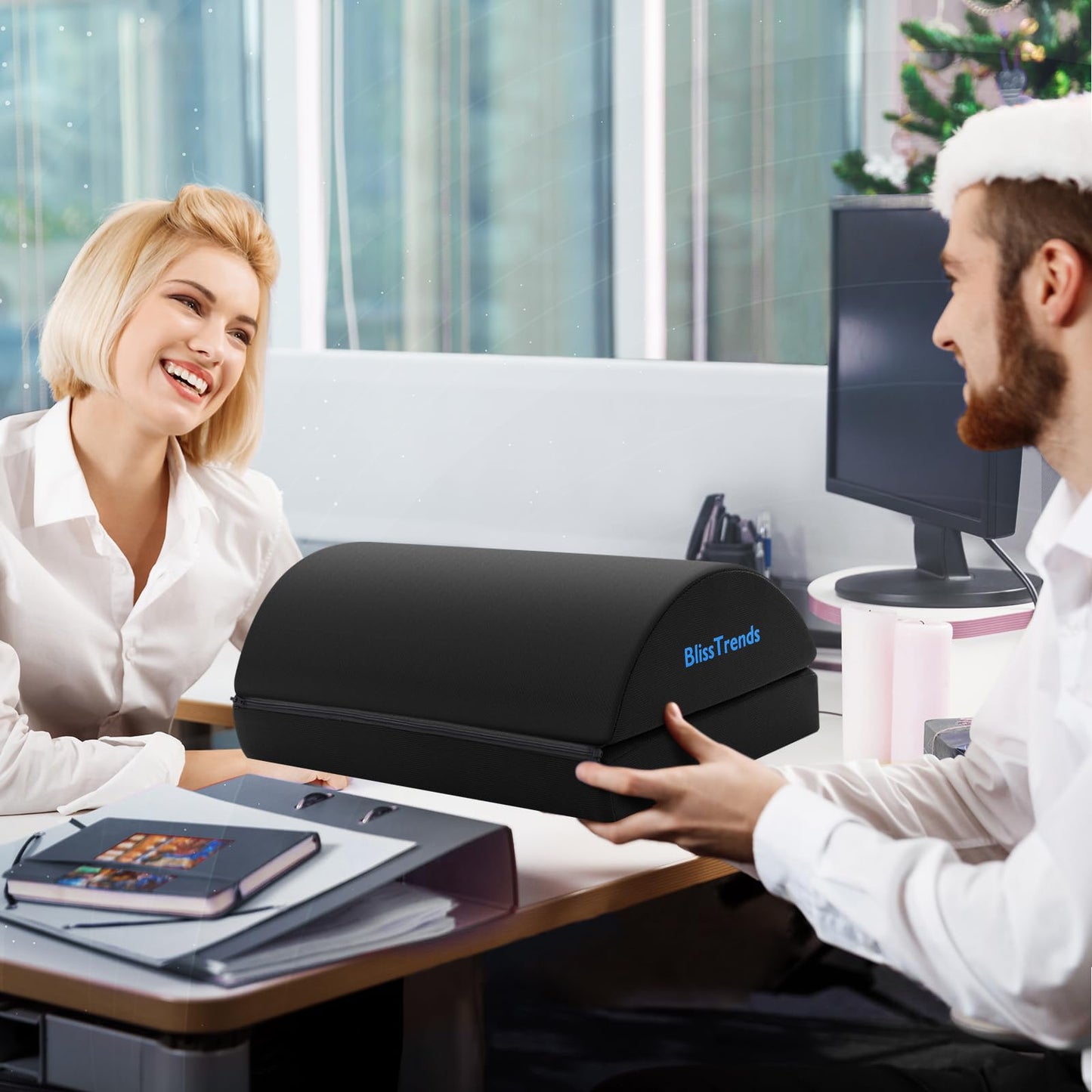 BlissTrends Foot Rest for Under Desk at Work-Versatile Foot Stool with Washable Cover-Comfortable Footrest with 2 Adjustable Heights for Car,Home and Office to Relieve Back,Lumbar,Knee Pain-Black