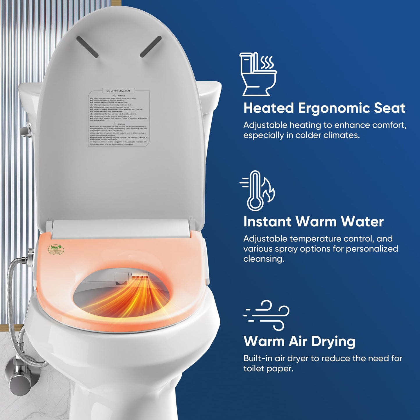 BATHKITY Electric Bidet Toilet Seat with Instant Warm Bidet Wash & Warm Air Dryer, Self-Cleaning Stainless Steel Nozzle, Soft Close Lid, Elongated