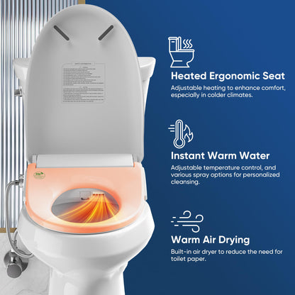 BATHKITY Electric Bidet Toilet Seat with Instant Warm Bidet Wash & Warm Air Dryer, Self-Cleaning Stainless Steel Nozzle, Soft Close Lid, Elongated