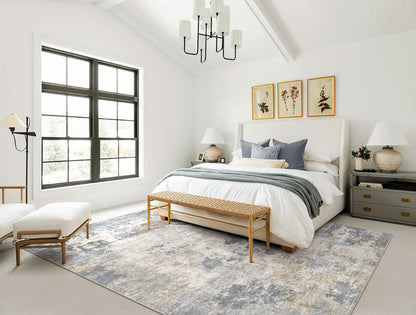 UERMEI 9x12 Area Rug Living Room Rugs - Washable Neutral Modern Abstract Soft Thin Large Rug Indoor Floor No Slip Rug Carpet for Bedroom Under Dining Table Home Office Decor - Blue Grey