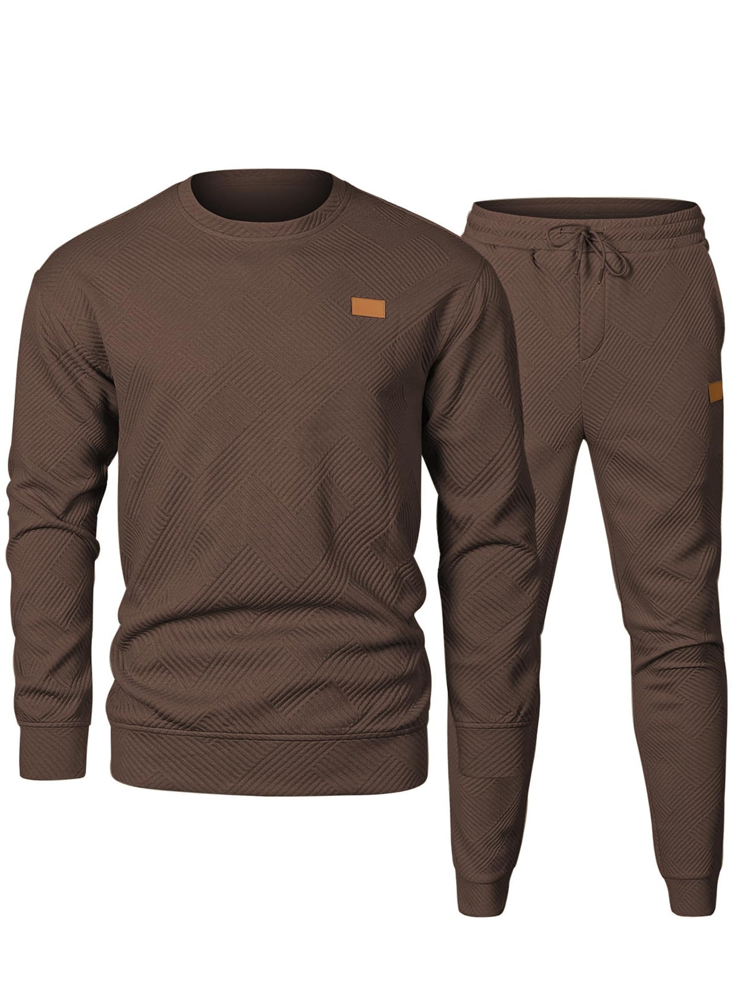 JMIERR Knit Jacquard Sweatsuits for Men Set 2 Piece Outfits Long Sleeve Pullover Sweatshirt & Running Joggers Sweatpants, Fall Tracksuit Matching Lounge Sets, L, Coffee