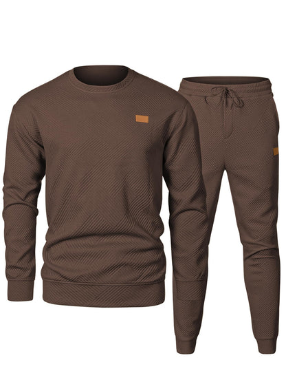 JMIERR Knit Jacquard Sweatsuits for Men Set 2 Piece Outfits Long Sleeve Pullover Sweatshirt & Running Joggers Sweatpants, Fall Tracksuit Matching Lounge Sets, L, Coffee