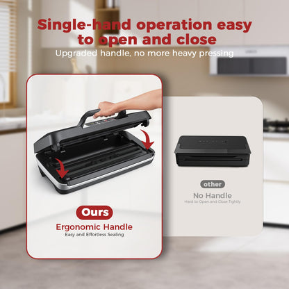 95kpa Vacuum Sealer Machine,Commercial Full Automatic Food Sealer,Powerful Sealing System with Double Heat Seal,Built-in Cutter&Bags Storage,1 Bag Rolls and 10 pcs Pre-cut Bags
