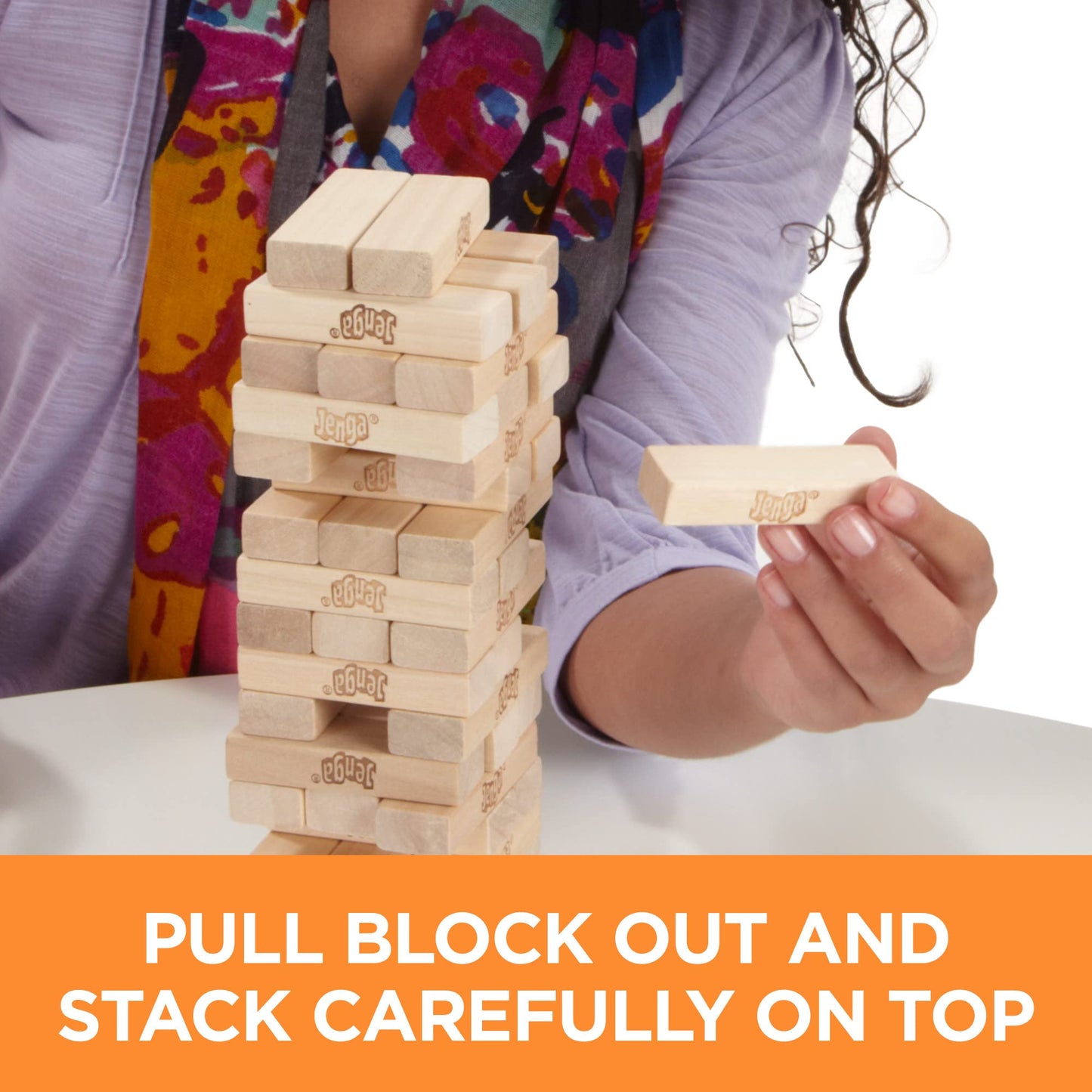 Hasbro Gaming Jenga Wooden Blocks Stacking Tumbling Tower, Kids Game Ages 6 and Up (Amazon Exclusive)