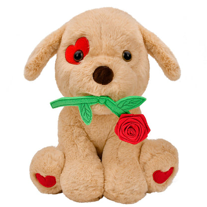 Valentines Day Gifts for Her: 10 inch Funny Cute Plush Dog with Rose for Wife Fiancée Girlfriend Women Mom Kids Naughty Valentine's Stuffed Animals Romantic Gifts for Birthday Wedding Anniversary Xmas