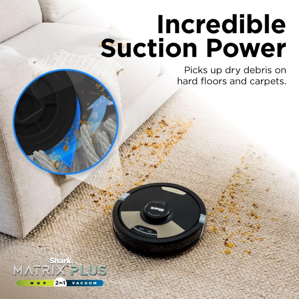 Shark Robot Vacuum & Mop Combo, Powerful Suction, Matrix Plus, 60-Day Debris Capacity, HEPA Bagless Self Empty Base, Sonic Mopping, Home Mapping for Pet Hair, Carpets & Hardfloor, Black/Gold, AV2610WA