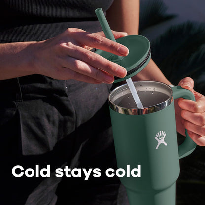 Hydro Flask 32 Oz Travel Tumbler with Handle, Lid and Straw - Insulated Stainless Steel in Sandy