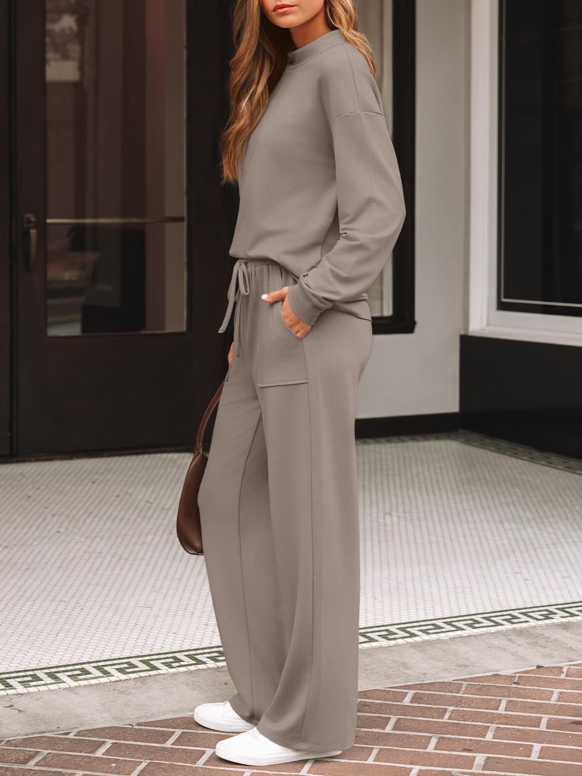 LILLUSORY Womens Lounge Two 2 Piece Sets Early Fall 2025 Fashion Outfits Clothes Clothing Matching Sweatsuit Sweat Suit Trendy Airport Travel Winter Loungewear Pajamas Cruise Old Money Nutmeg M