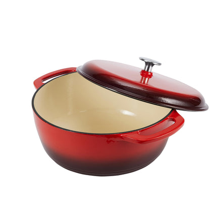 Amazon Basics Cast Iron Dutch Oven Pot with Lid, Enameled, Round, Dual Handles, Heavy-Duty, Small, 4.3-Quart, Red