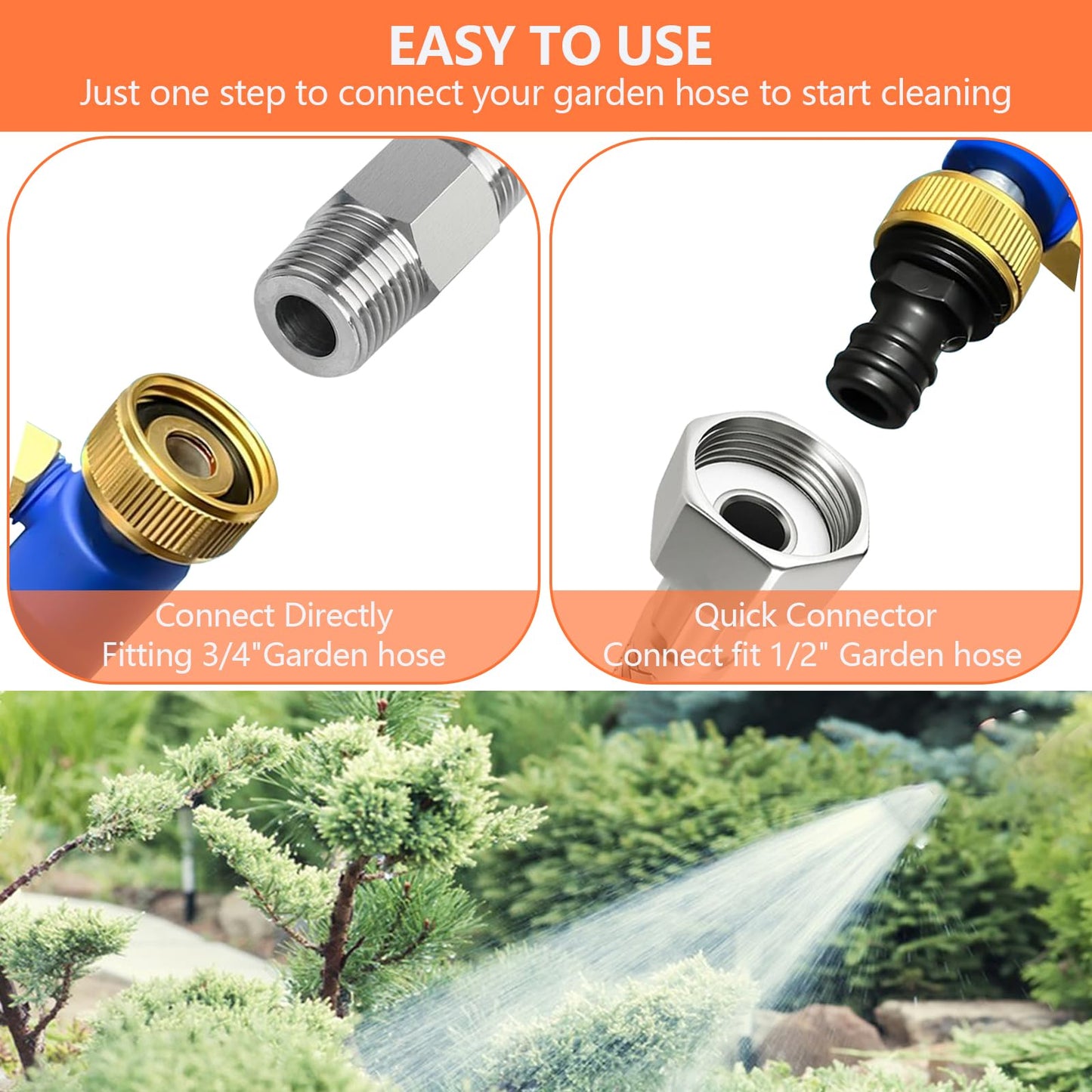 Hydro Jet Power Washer Wand, High Pressure Power Washer Wand with 2 Nozzle and Quick Connectors, Watering Sprayer Cleaning Tool for Patio Car Pet Gutter Window Garden Cleaning