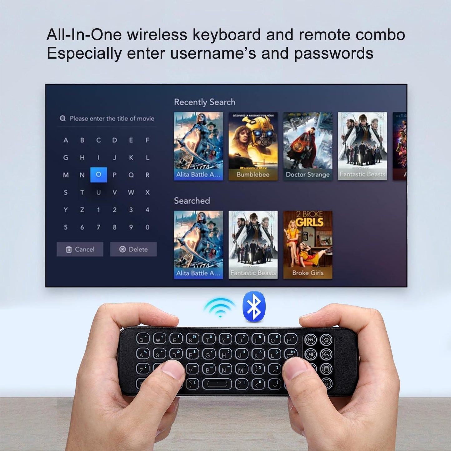 iPazzPort Mini Wireless Keyboard Fire TV Remote Control with Blacklit, for Streaming Players ，Fire Tv Stick, 30BR Black