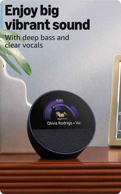 Amazon Echo Spot (newest model), Great for nightstands, offices and kitchens, Smart alarm clock, Designed for Alexa+, Glacier White