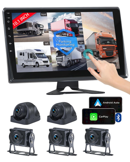 VOONOA RV Camera System with Carplay Android Auto, 5 1080P Wired Backup Camera & 10.1" HD Android 13 Touch Screen Parking Monitoring Navigation DVR BT for Semi Truck Trailer Camper Motorhome