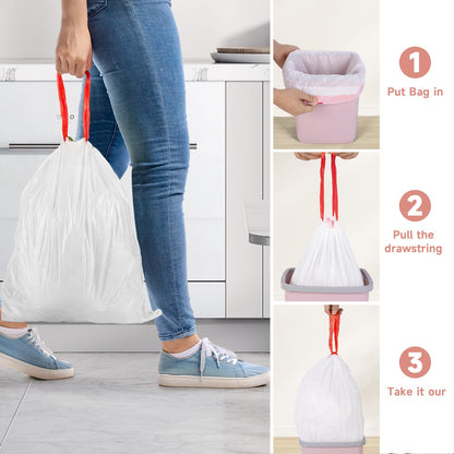 2 Gallon Small Trash-Bags Drawstring Bathroom - White Mini Garbage Bags 60 Count Plastic Unscented 7.5L Tiny Waste Basket Liners Kitchen Office Car Strong Thick Bulk Magesh