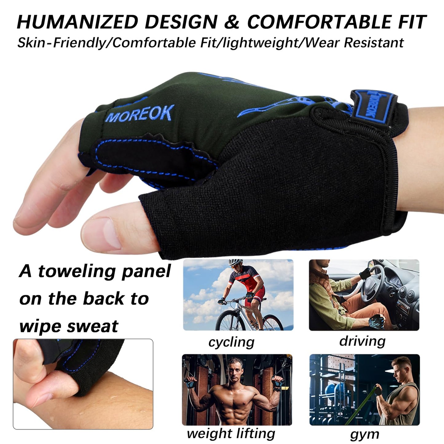 MOREOK Cycling Gloves Bike Gloves for Men/Women-[5MM Gel Pad] Half Finger Bicycle Biking Gloves for Cycling/Weight Lifting/Gym/Motorcycle/Rowing/Outdoor Sports-050-BLUE-M