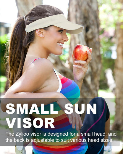 Zylioo Extra Small Sun Visor Hats,Summer Breathable Visor Cap,UV UPF Packable Travel Visor for Heads 21"-21.5" Beige