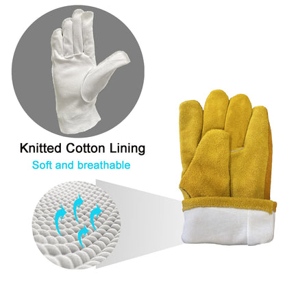 AOUCHI Women's Cotton Lined Leather Work Gardening Gloves, Rose Trimming, TIG/MIG Welding, Construction, Farm, Ranch Flexible Cowhide Gloves, Comfortable, Durable (Medium)