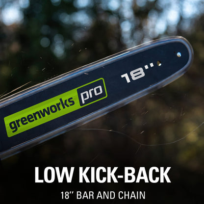 Greenworks 80V 18" Brushless Cordless Chainsaw (Great for Tree Felling, Limbing, Pruning, and Firewood) / 75+ Compatible Tools), Tool Only - Battery & Charger Not Included