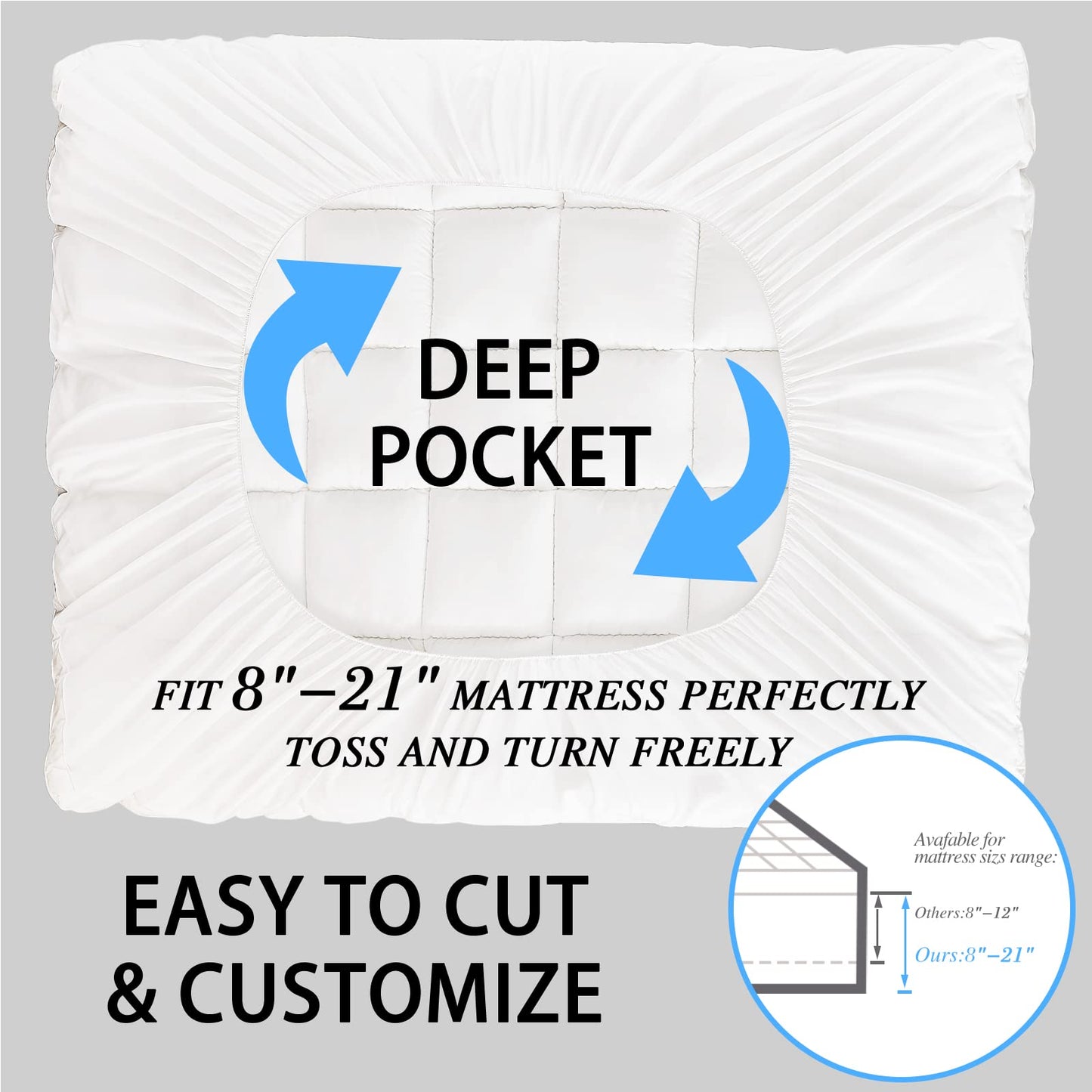 CYMULA Twin XL Mattress Topper - Soft Cooling Mattress Pad for College Dorm Room Essentials - Extra Thick Long Protector Cover for Back Pain, Single Bed Topper Pillow Top with 8''-21'' Deep Pocket