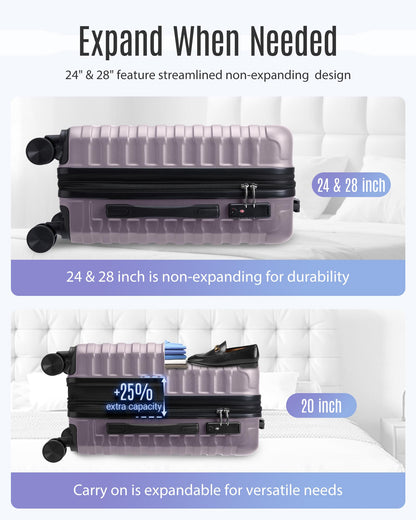 LIGHT FLIGHT Luggage Sets, 3 Piece Durable Suitcase Set with Spinner Wheels, 3 Pcs Hardside Lightweight luggage with TSA Lock, Large Checked Travel Suitcases, 20/24/28 Inch, Rose Purple