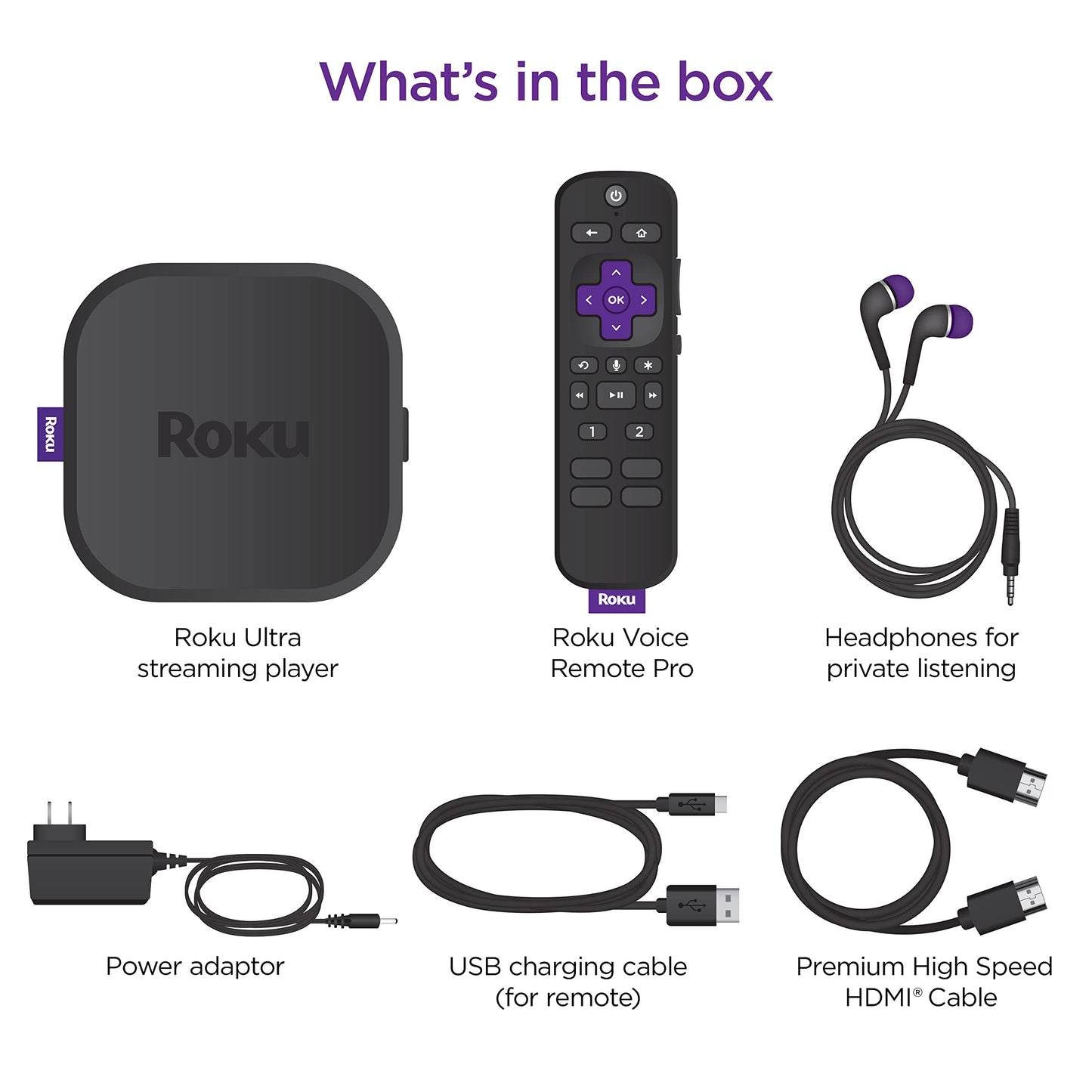 Roku Ultra | The Ultimate Streaming Device 4K/HDR/Dolby Vision/Atmos, Rechargeable Roku Voice Remote Pro, Ethernet Port, Hands-Free Controls, Lost Remote Finder, Free & Live TV