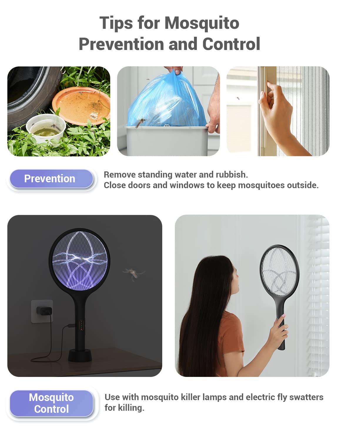 YISSVIC Electric Fly Swatter 4000V Bug Zapper Racket Dual Modes Mosquito Killer with Purple Mosquito Light Rechargeable for Indoor Home Office Backyard Patio Camping (Black-1 Pack)