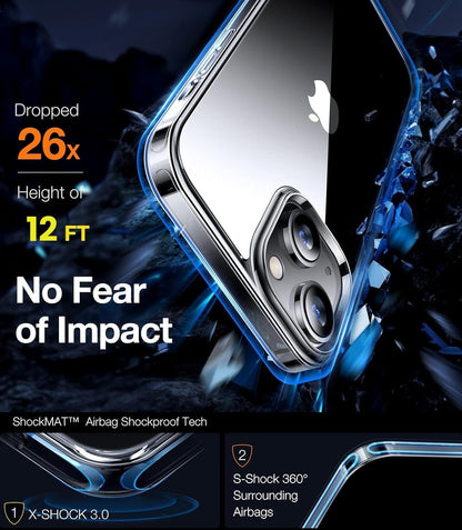 TORRAS Upgraded Diamond Clear Designed for iPhone 14 & iPhone 13 Case [Never Yellowing] [Military Grade Anti-Drop] Hard PC Back Flexible Bumper Shockproof Protective Slim Phone Cover 6.1 inch, Clear