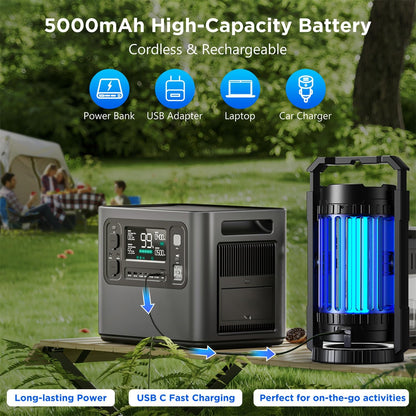 Evolpol Bug Zapper Outdoor & Indoor, 5000mAh Rechargeable 4 in 1 Electric Mosquito Zapper, 4200V with LED Light Hanging Portable Mosquito Killer，Fly Trap for Outdoor Patio, Camping, Backyard, Fishing