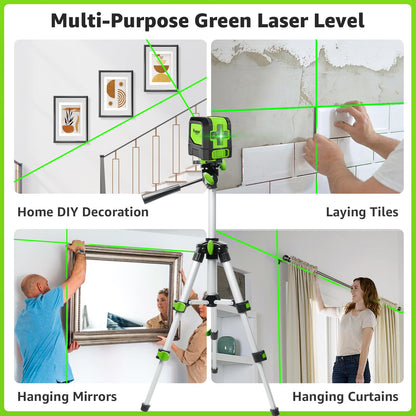 HUEPAR Laser Level Classic, 100ft Self Leveling Green Cross Line Laser for Picture Hanging, Tile, Decoration & DIY Indoor Construction – 360° Magnetic Base & Battery Included