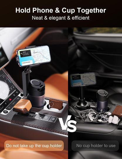 TAZENI 2-in-1 Cup Holder Cell Phone Holder for Your Car Bottle Friendly Cup Cell Phone Holder Mount for Car Height Adjustable Sturdy Fit 4-7 inches Phones