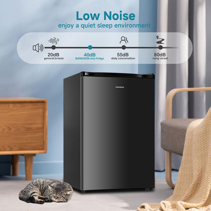 BANGSON 3.0 Cu.ft Compact Upright Freezer, Energy-Saving Mini Freezer with Adjustable Thermostat, Removable Shelves, Reversible Black Door, Ideal for Garage/Dorm/Office/Apartment, Black