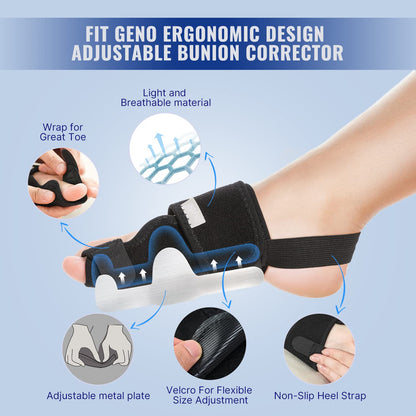 Fit Geno Bunion Corrector Women & Men Big Toe: Foot Straightener Splint Brace - Adjustable Bunyan Correction Orthopedic for Hallux Valgus Pain Relief 2 Pcs