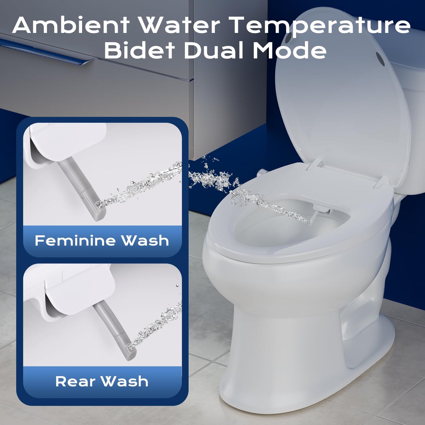 Clirass Elongated Heated Toilet Seat with Night Light, Three Temperature Settings Heated Seat,70 in Power Cord, Fit Elongated Toilet, Cold Water Bidet Function Toilet Seat With Slow Close