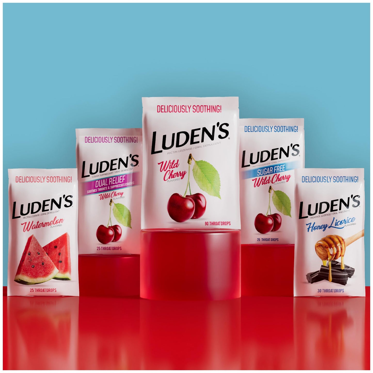 Luden's Sugar Free Wild Cherry Throat Drops, Sore Throat Relief, 25 Count (6 Pack)