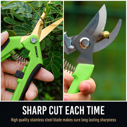Craft911 Pruning Shears & Gardening Scissors Set - 7" Titanium Coated Sharp Garden Clippers, Stainless Steel Flower Shears for Plant - Garden Pruners, Florist Scissors with Non-Slip Grip
