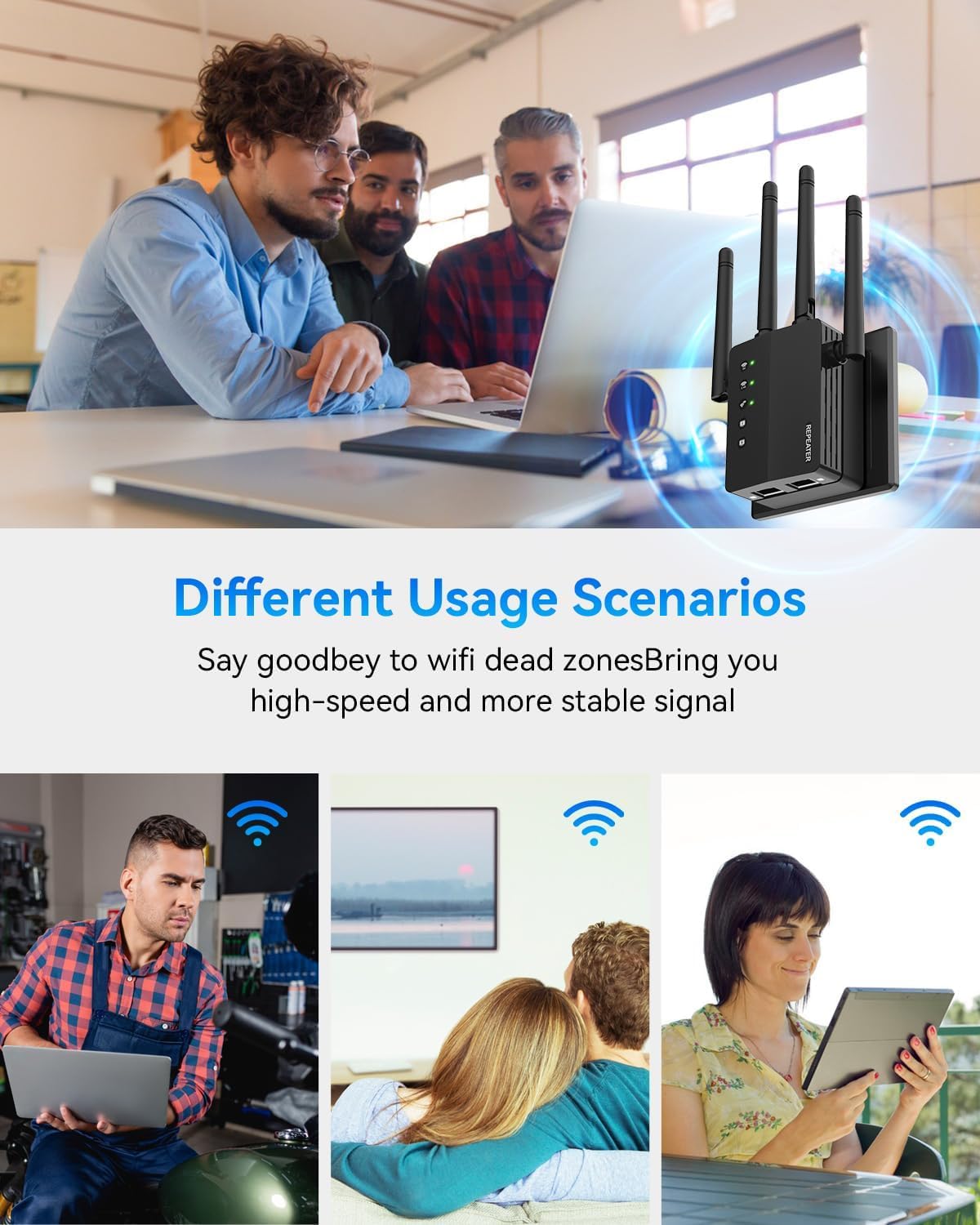 WiFi Extender Signal Booster with Dual Band 5GHz/2.4GHz, WiFi Booster Up to 12880 Sq. ft and 105 Devices, WiFi Booster with Ethernet Port, WiFi Extenders Signal Booster for Home and Outdoors