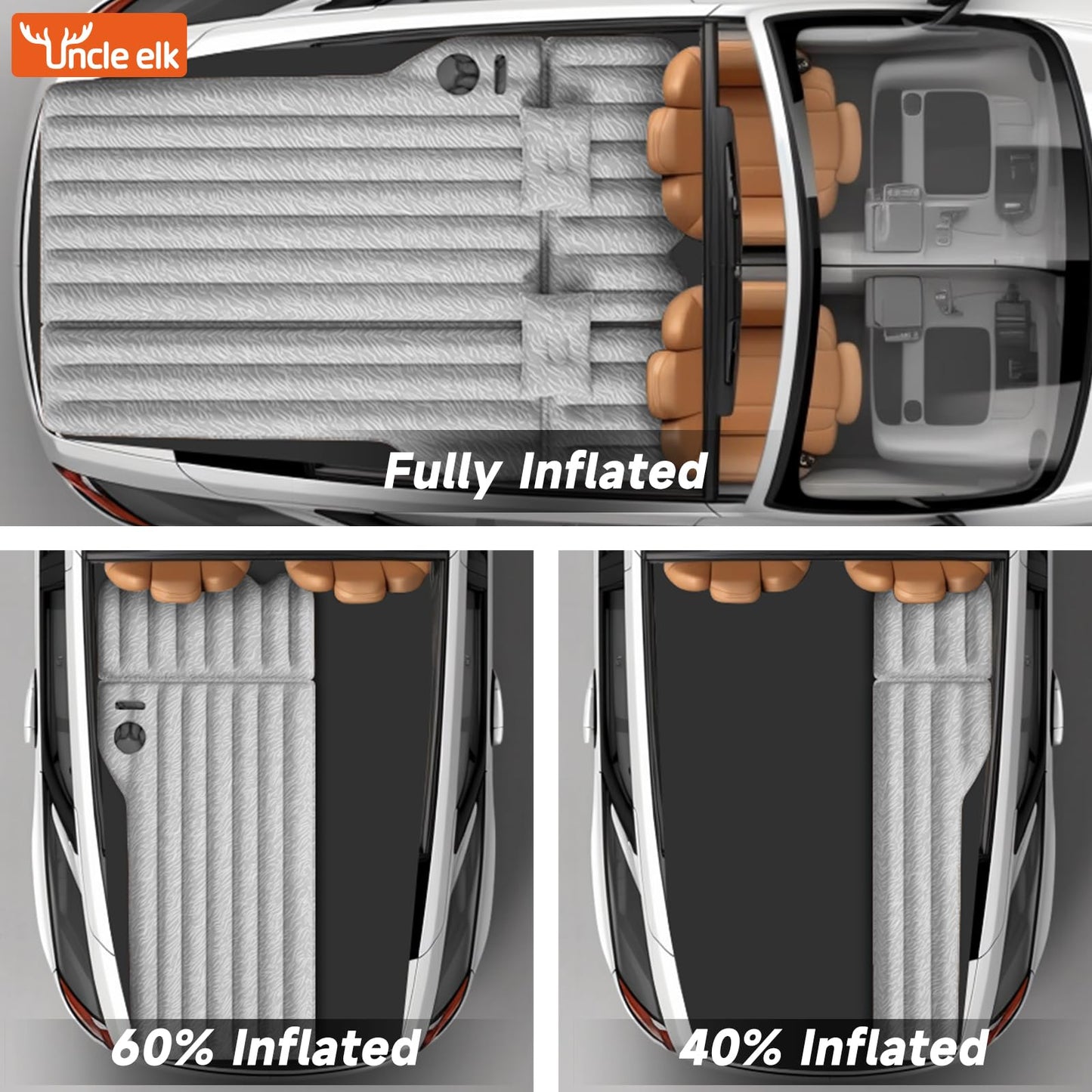 Uncle elk SUV Air Mattress: Inflatable Car Air Mattress for Camping, Flocking Car Bed with Air Pump & 2 Pillows, Portable Sleeping Pad Mattress for Home Car Travel Camping Grey