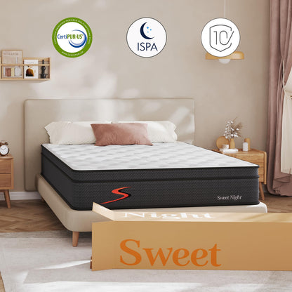 Sweetnight Queen Mattress in a Box - 12 Inch Pillow Top Queen Size Mattress, Gel Memory Foam Hybrid Mattress with Individually Pocketed Springs for Support & Comfort Sleep, Siesta, Black