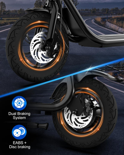 Electric Scooter with Seat ZD06, 800W Peak Motor, 20 Mile Range & 15.5 Mph, Key Start, Foldable E-Scooter with Carry Basket for Pets & Cargo, Electrically-Powered Motor Scooters
