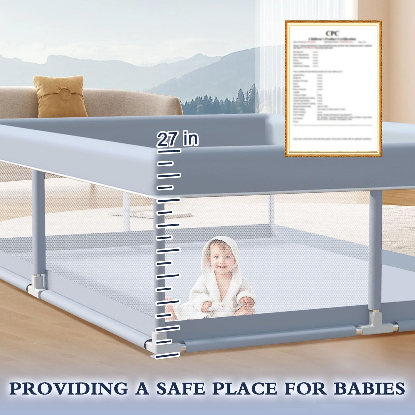 XVISHX 65 x 50 Inch Baby Playpen, Playpen for Babies and Toddlers, Baby Play Pen Playard for Indoor & Outdoor Active Center Game Fence, with Skin-Friendly Fabric and Soft Breathable Mesh, Grey