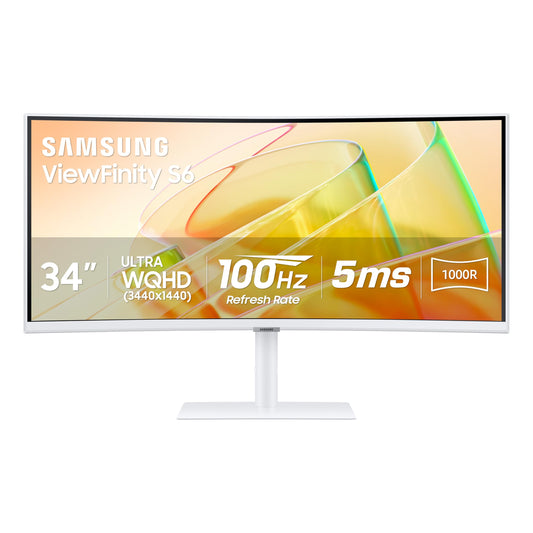 Samsung 34” ViewFinity (S65TC) Series Ultra-WQHD 1000R Curved Computer Monitor, HDR10, 100Hz, AMD FreeSync, Thunderbolt 4, Height Adjustable Stand, Built-in Speakers, Eye Care, LS34C650TANXGO, 2024