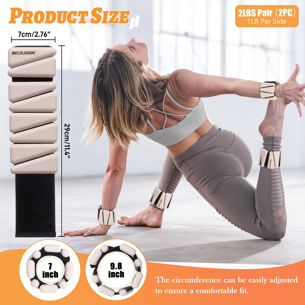 BECOJADDE Wrist Ankle Weights Adjustable Training Intensity for Strength Training Walking Running Yoga Pilates Jogging for Women Men Set of 2 (1 lb Each), Beige