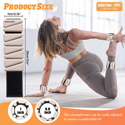 BECOJADDE Wrist Ankle Weights Adjustable Training Intensity for Strength Training Walking Running Yoga Pilates Jogging for Women Men Set of 2 (1 lb Each), Beige