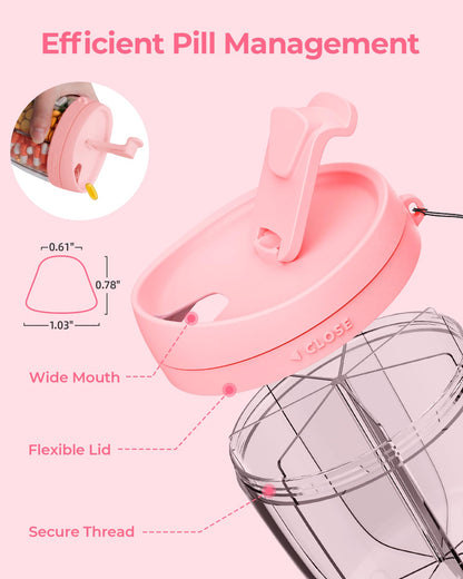 AMOOS Cute Pill Dispenser with 7 Large Compartments, Portable Pill Bottle Organizer with Wide Opening for Easy Use, Anti-Mix Pill Organizer for Travel, BPA-Free Pill Container, Pink