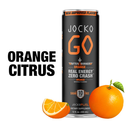 Jocko GO Energy Drink (Afterburner Orange) - KETO, Vitamin B12, Vitamin B6, Electrolytes, L Theanine, Magnesium- Energy Boost, Sugar Free Nootropic Monk Fruit Blend - 12 Pack